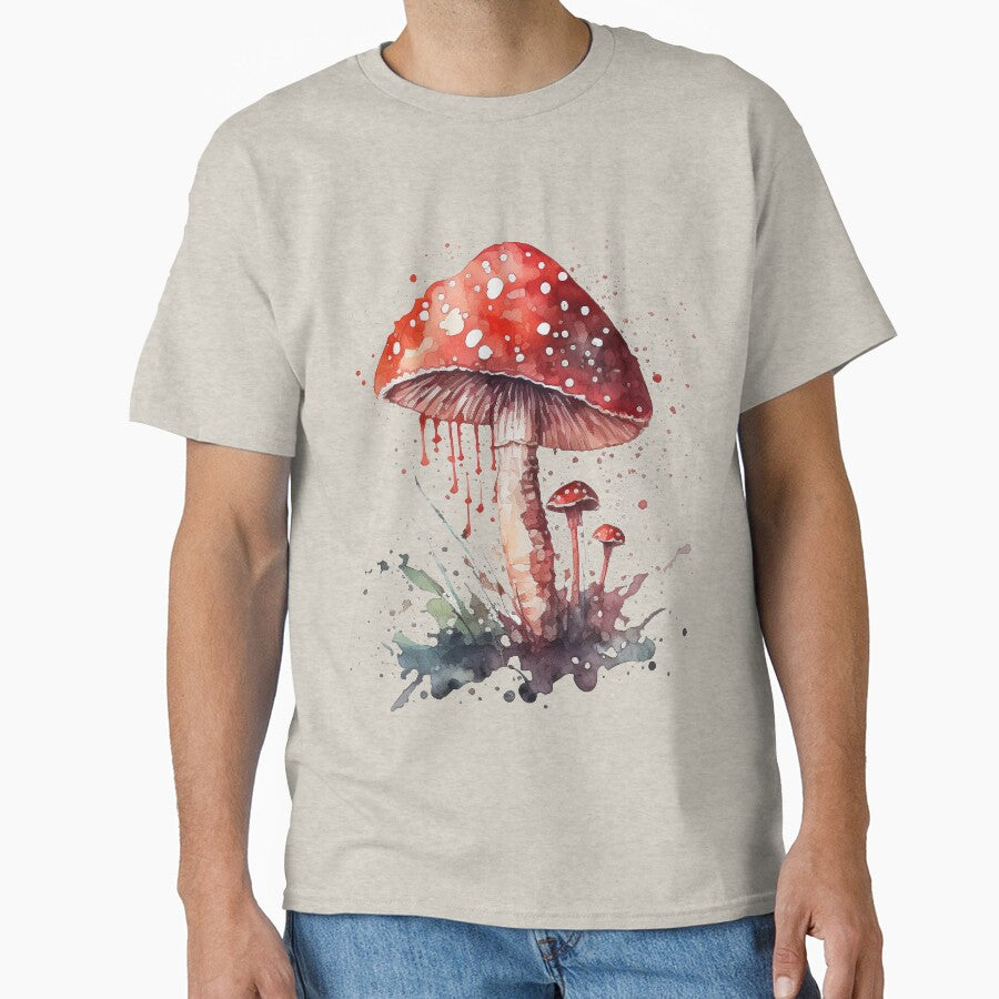Magical Red Mushroom Watercolor Splash by Brainless Art