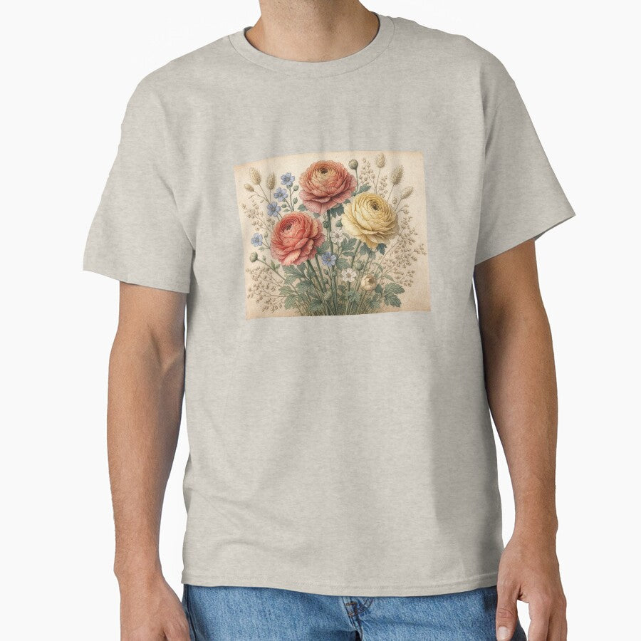 Vintage Ranunculus Botanical Illustration by Rutvain