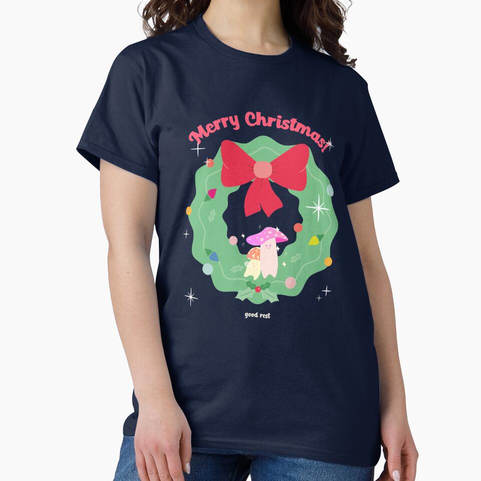 Christmas wreath with mushrooms, Funny christmas tee, funny mushroom tee, mushroom hunters, deer tee, for mushroom hunters by MushroomHunters
