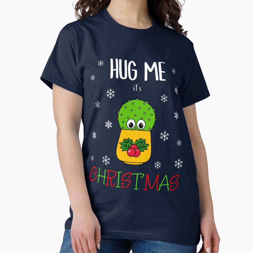 Hug Me It's Christmas - Cute Cactus In Christmas Holly Pot by DreamCactus