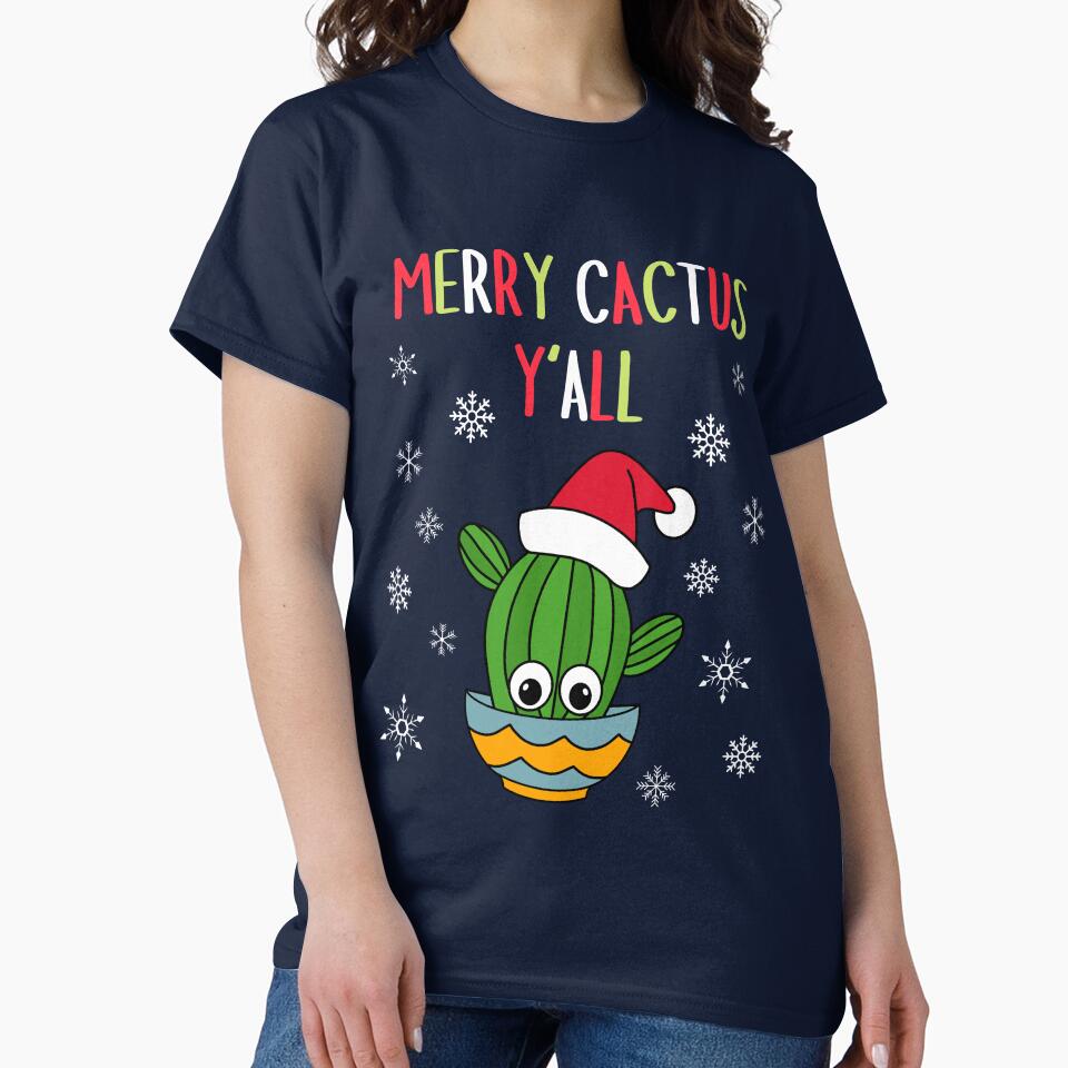 Merry Cactus Y'all - Cactus With A Santa Hat In A Bowl by DreamCactus