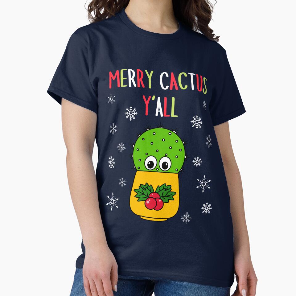 Merry Cactus Y'all  - Cute Cactus In Christmas Holly Pot by DreamCactus