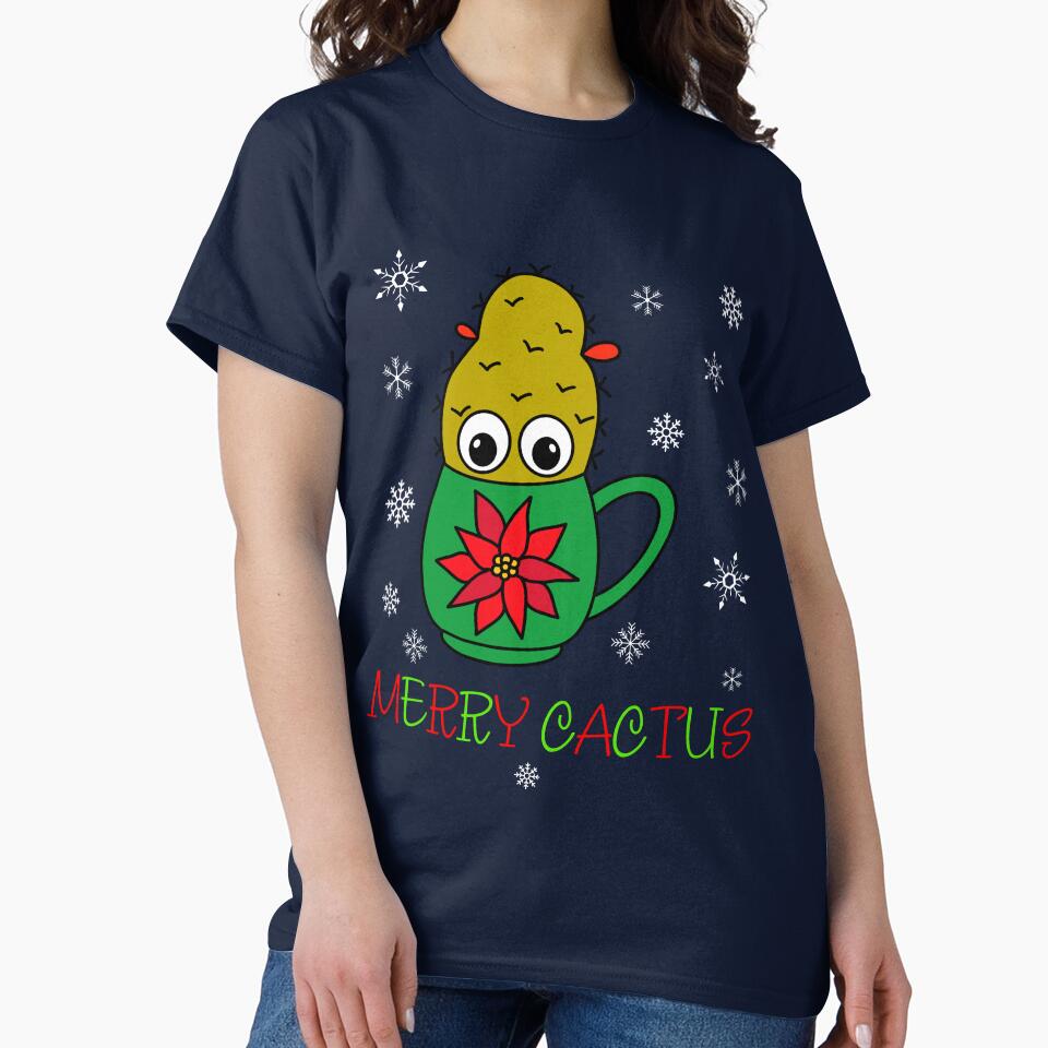 Merry Cactus - Small Christmas Cactus In Poinsettia Mug by DreamCactus