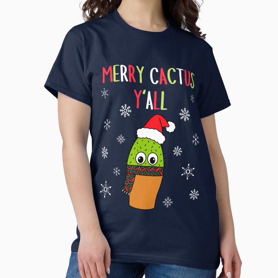 Merry Cactus Y'all - Cute Cactus With Christmas Scarf by DreamCactus