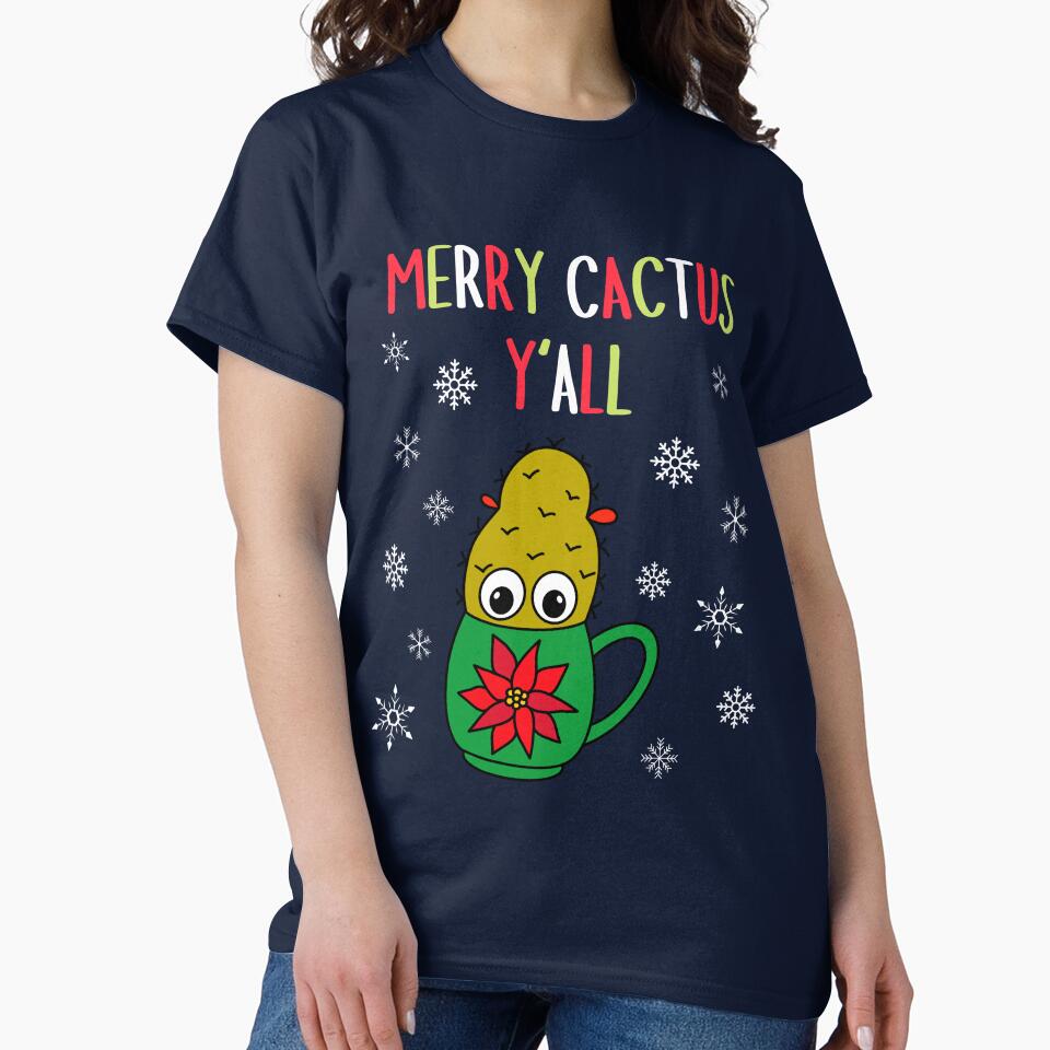 Merry Cactus Y'all - Small Christmas Cactus In Poinsettia Mug by DreamCactus