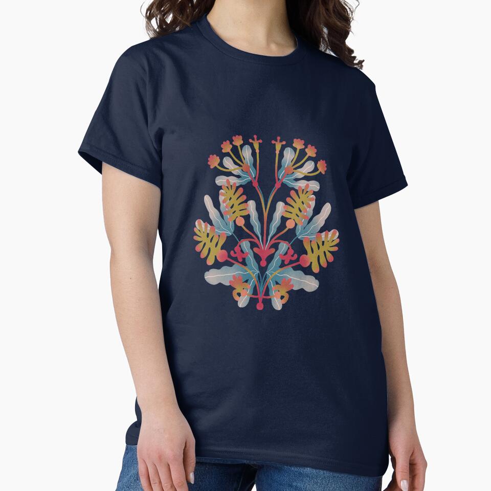 Symmetrical botanical composition in mustard and blue by Pacesyte