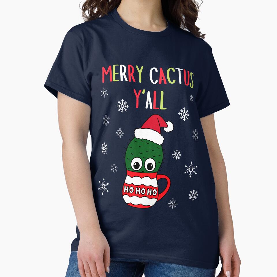 Merry Cactus Y'all - Cactus With A Santa Hat In A Christmas Mug by DreamCactus