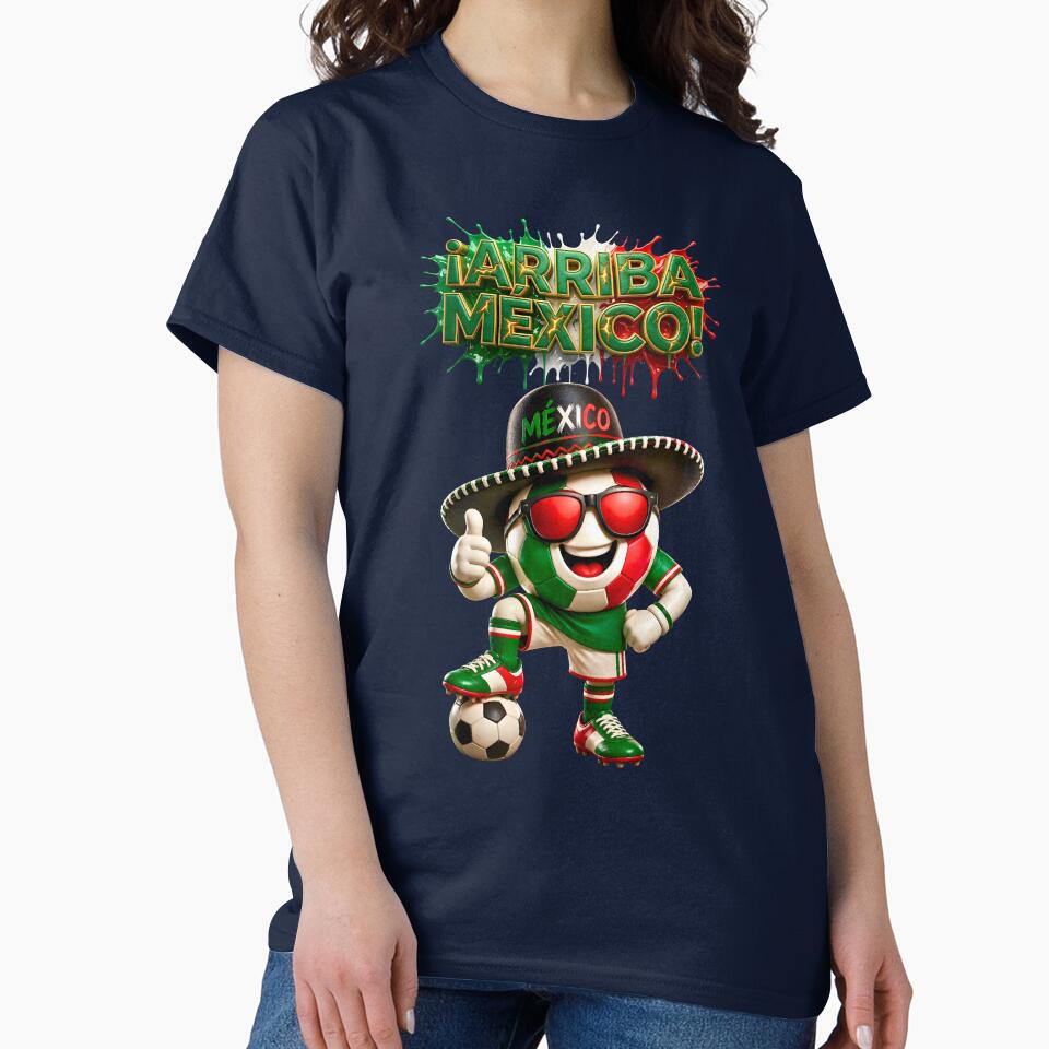Arriba México Soccer Fan Shirt | Mexican Football Pride | Funny Mexico Soccer Ball Cartoon | Fiesta Mexicana Design by ArtSpark Studio