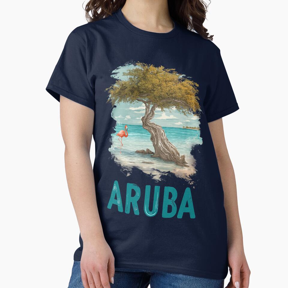 Aruba Caribbean beach with Divi-Divi tree and flamingo – island motif by Meiersbeste