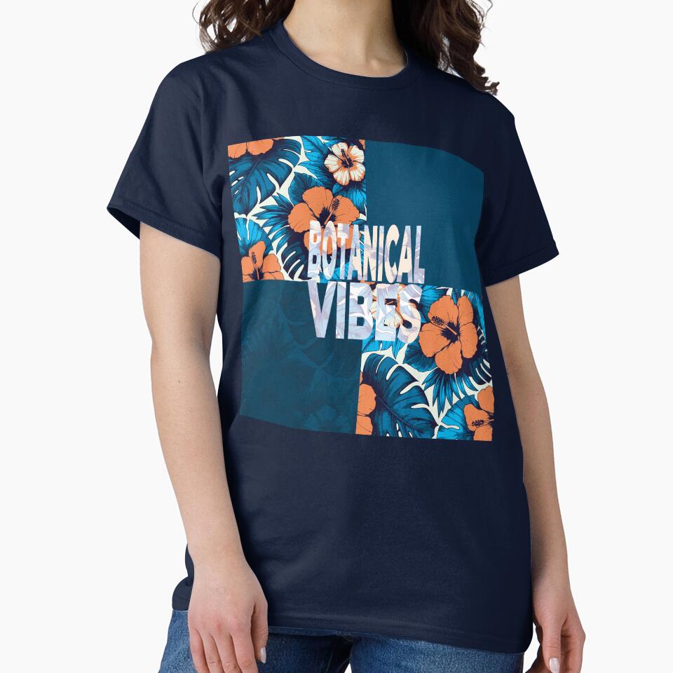 Botanical Vibes – Tropical Deep Blue & Orange Flowers Collage by InFrameVision