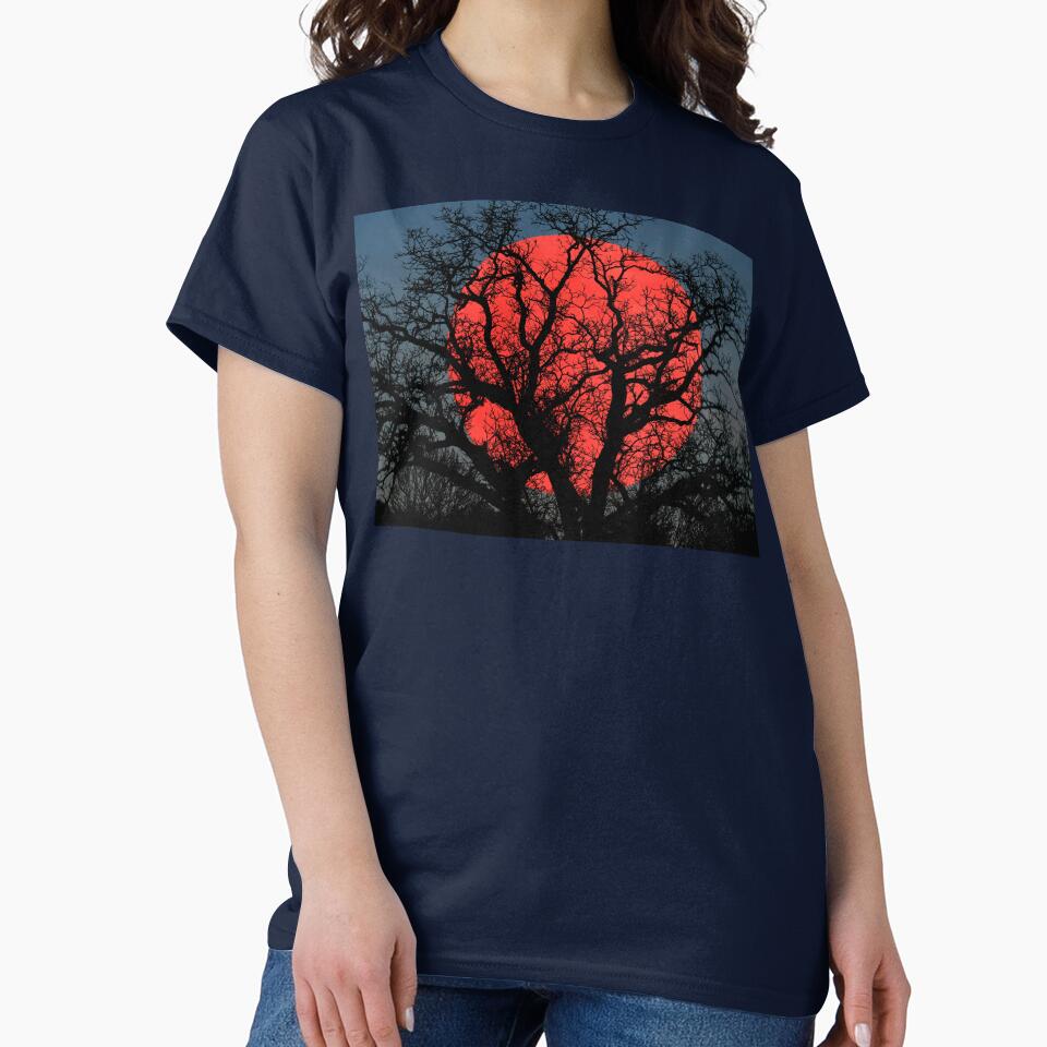 Tree Blood Moon Midnight Blue Sky Cottage Decor Art A474 by byNicol