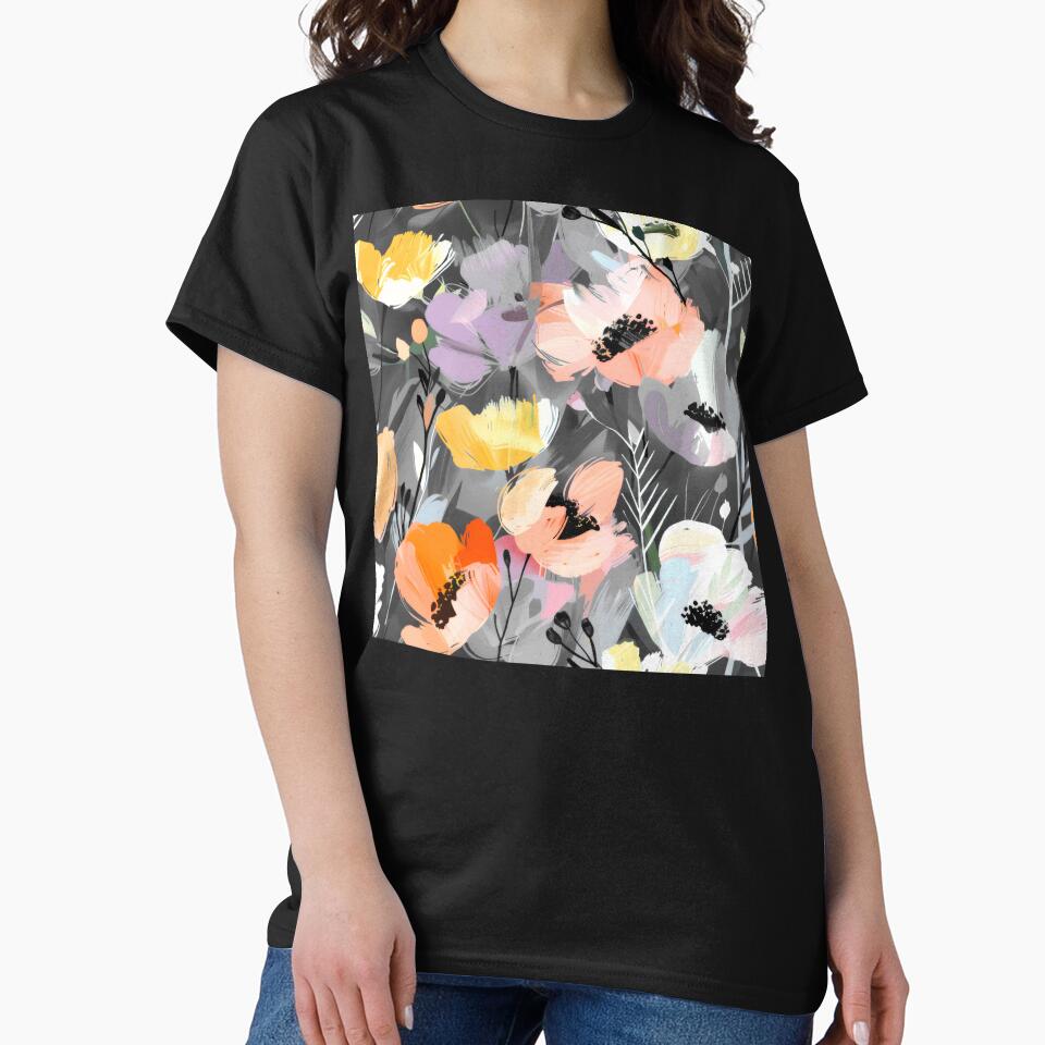 Soft Peach And Yellow Abstract Floral On Gray by DEC02