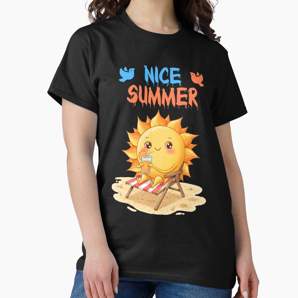 Summer Sun Lounge Cute Cartoon Sun with Sunglasses – Fun Summer Beach Vibes Illustration by Unlimited-Style