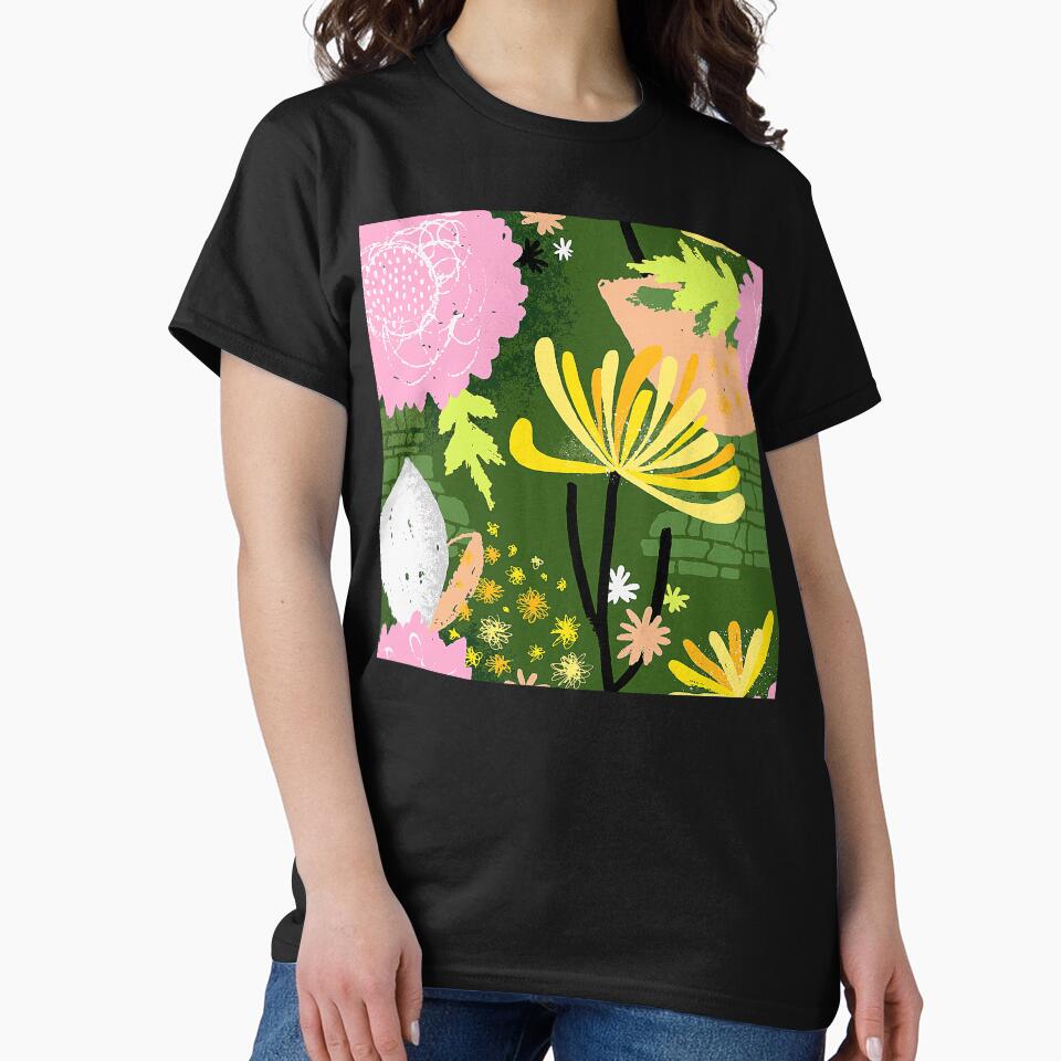 Pink, Green And Yellow Abstract Floral And Leaves by DEC02