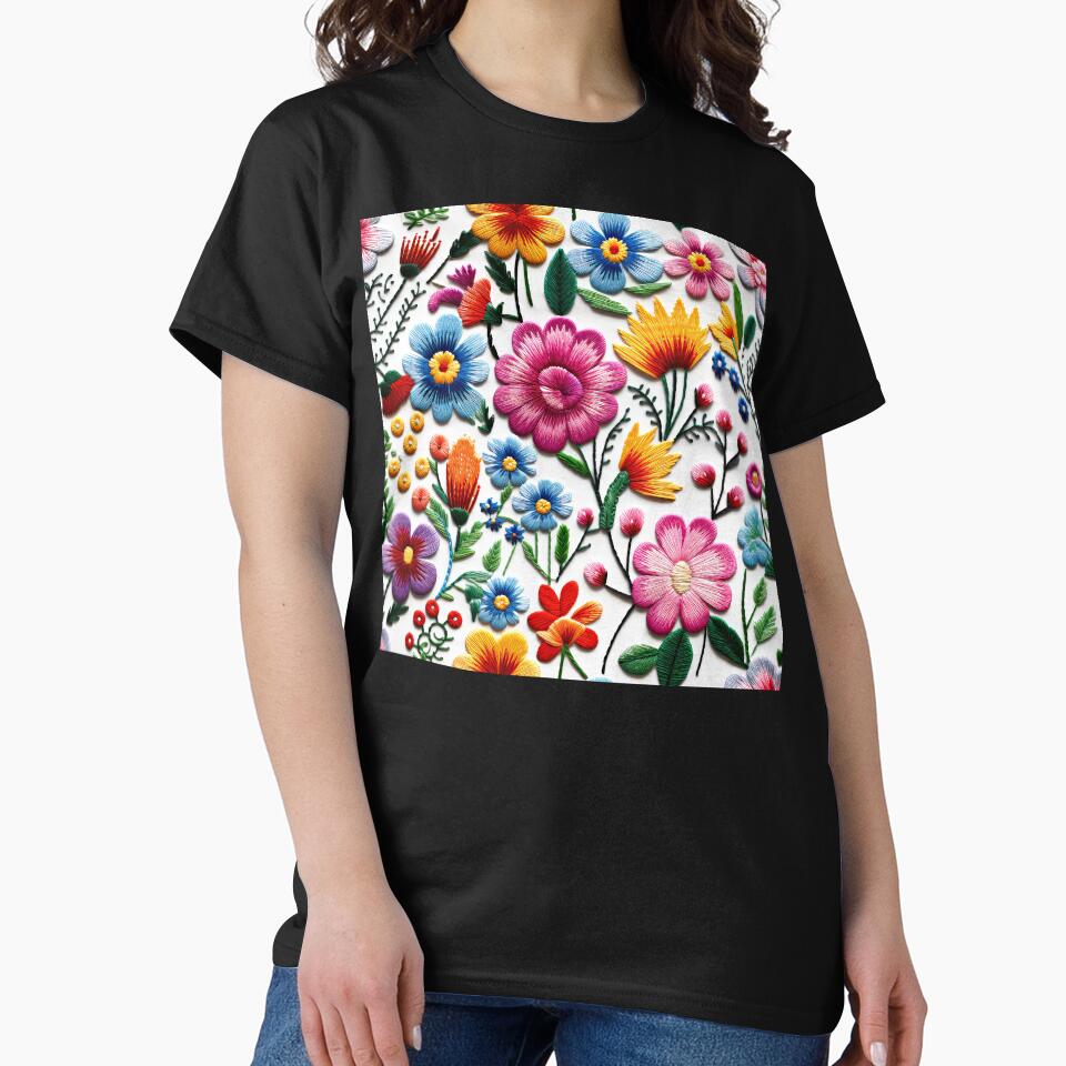 Vintage Embroidery-Inspired Elegant Colorful Floral Designs Art by DEC02