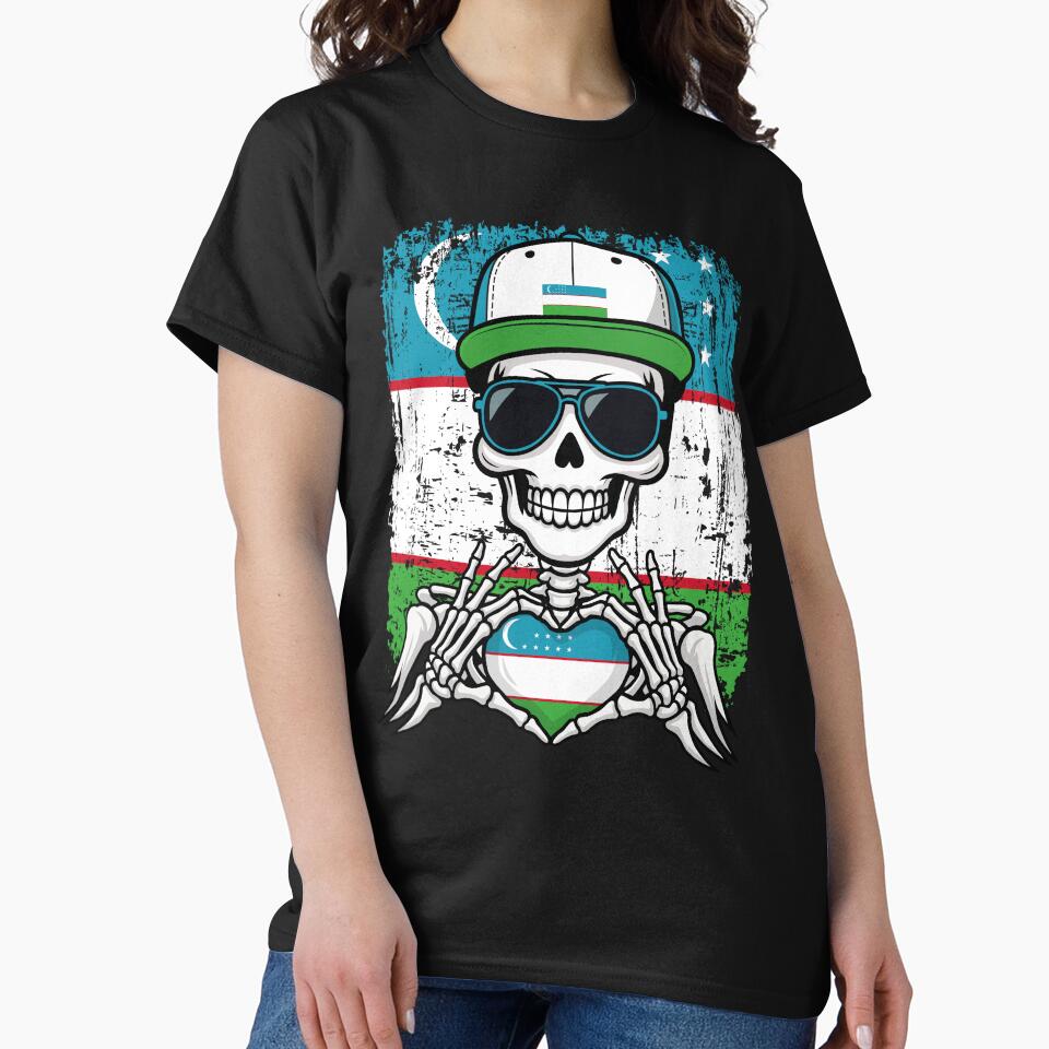 Uzbekistan Pride Skeleton Art Tee by Colorful Designs