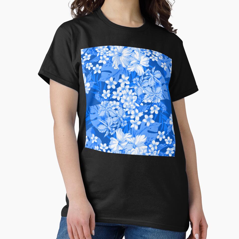 Blue And White Hawaiian Floral And Leaf Pattern by DEC02