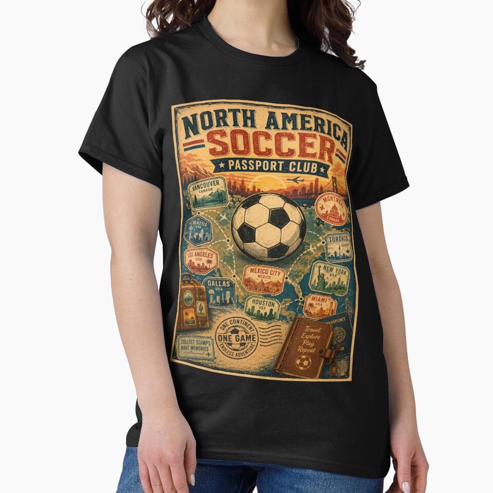 North America Soccer Passport Club Retro Travel Shirt | Vintage Soccer Tourism Design by Globalcitytees