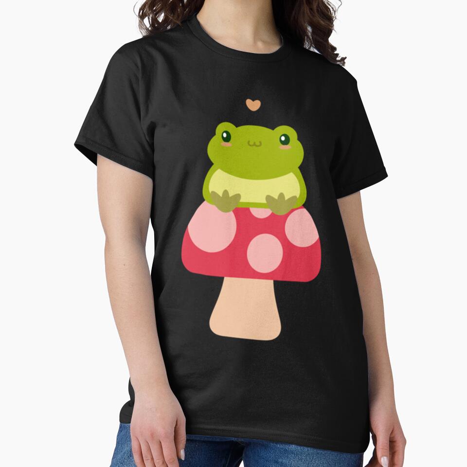 Cute Kawaii Frog Sitting On A Mushroom by GatheringPlace