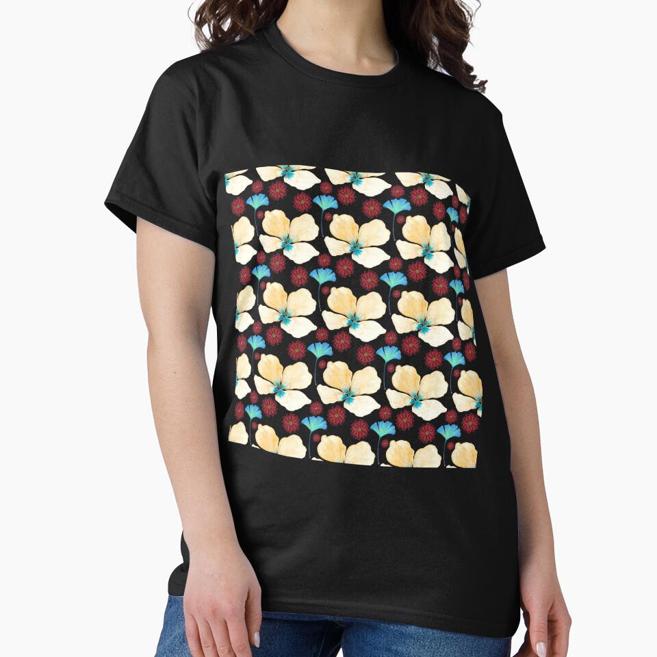 botanical pattern yellow yellow flower and gingko leaf by AnnaBaldon
