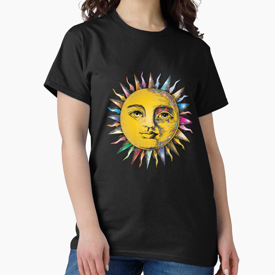 Vintage Sun Face Line Art Prismatic by DeevaValli