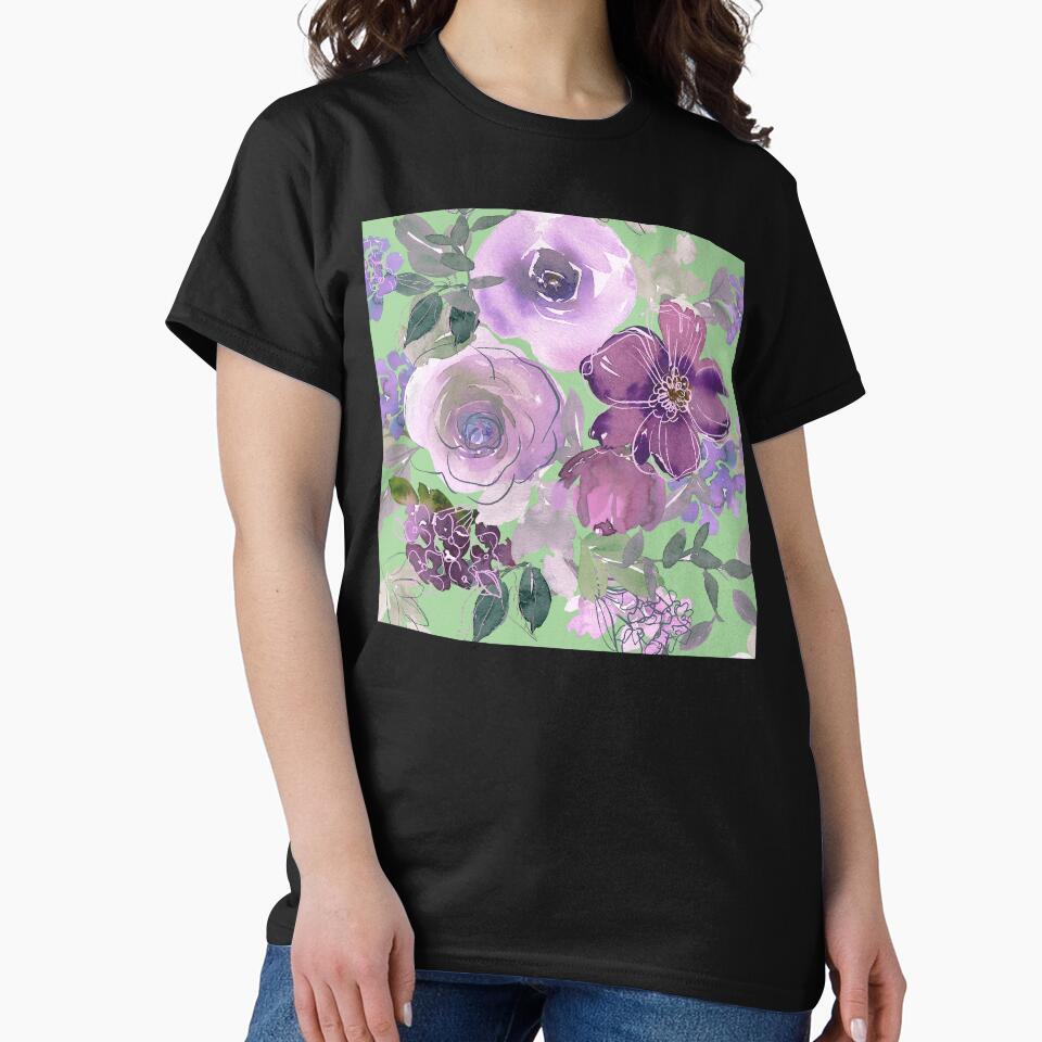 Contemporary Pink Magenta Floral Print On Sage-Green by DEC02