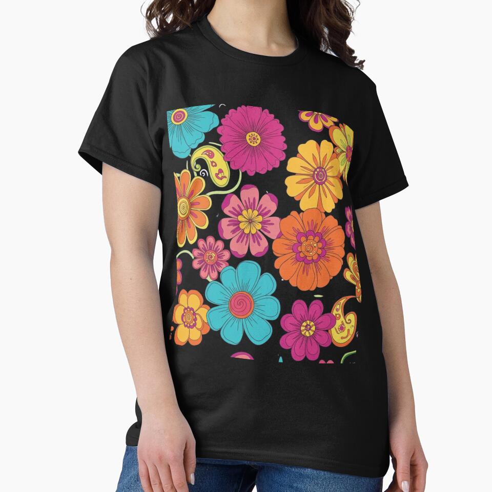 seamless pattern stylized retro flower classic shirts by anandsiva2703