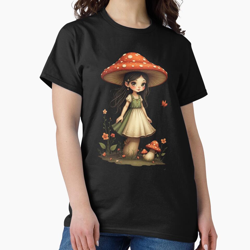 mushroom girl in a harsh world classic tshirt by anandsiva2703