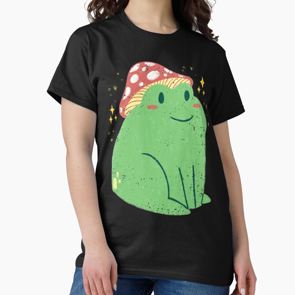 Cute Green Frog with Mushroom Hat by GatheringPlace