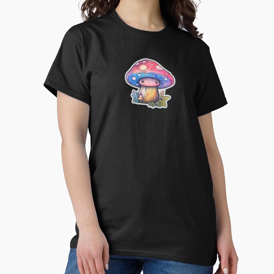 Sad Anime Mushroom | Black Watercolour | Happy, Cute, Nature, Kawaii, Woods, Forest by FantasySoul