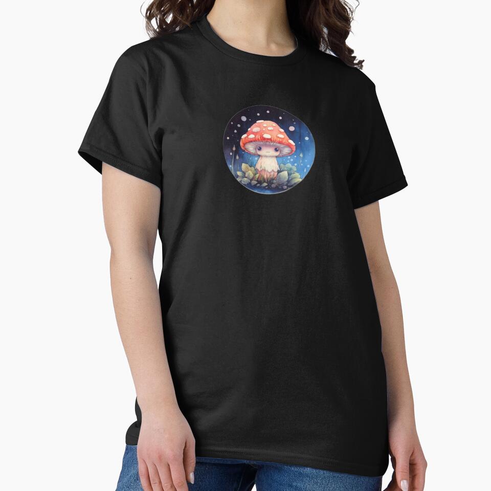 Anime Mushroom | Black Watercolour | Happy, Cute, Happy, Smiling, Aesthetic, Manga, Fungus, Fungi, Nature, Japanese, Cartoon, Love, Shroom, Toadstool, Cottagecore by FantasySoul
