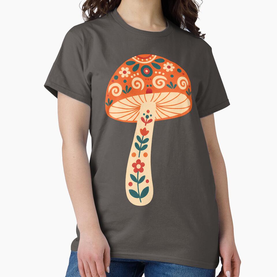 Orange‑Capped Mushroom & Motifs STICKER/MAGNET PACK – Scandinavian Folk Art by heidiannemorris © by FOLK ART FUSION by heidiannemorris