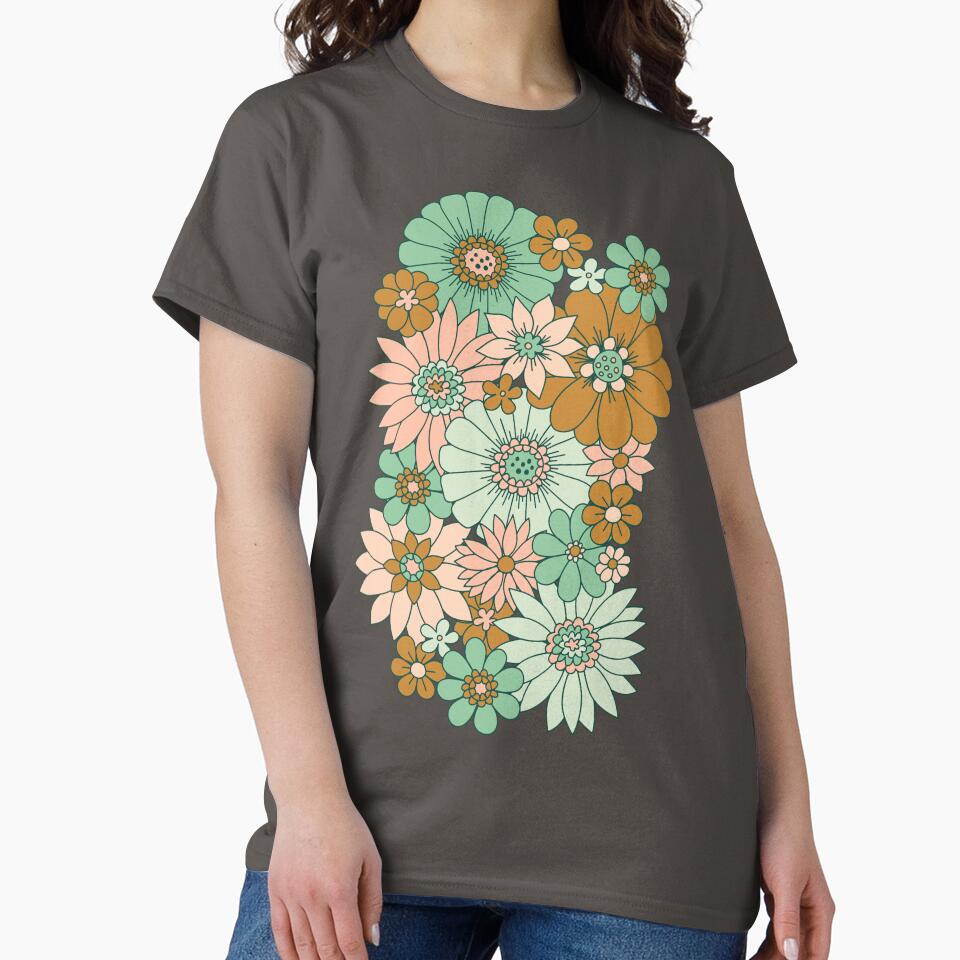 Retro Daisies in Blush + Jade by latheandquill