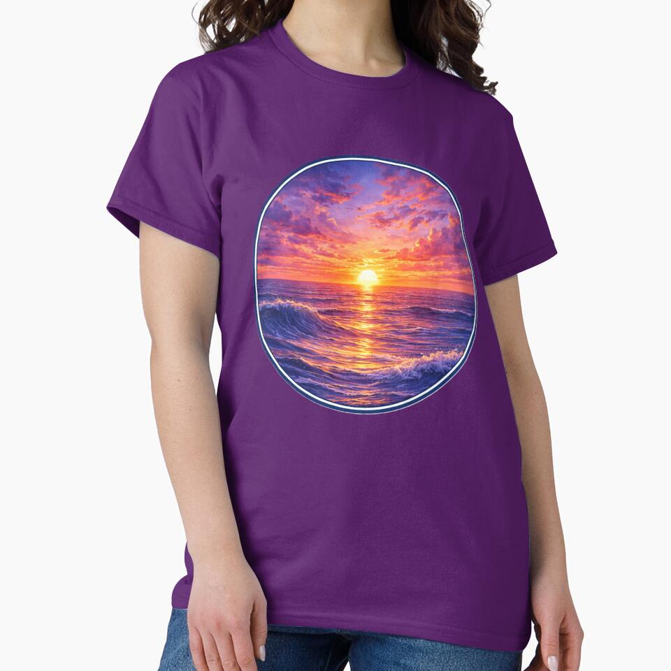 Hawaiian Sunset Over the Ocean – Purple & Pink Coastal Circle Art by TheJoyfulPen