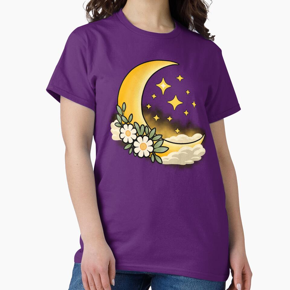 Golden Crescent Moon with Flowers by RitaRuni1992