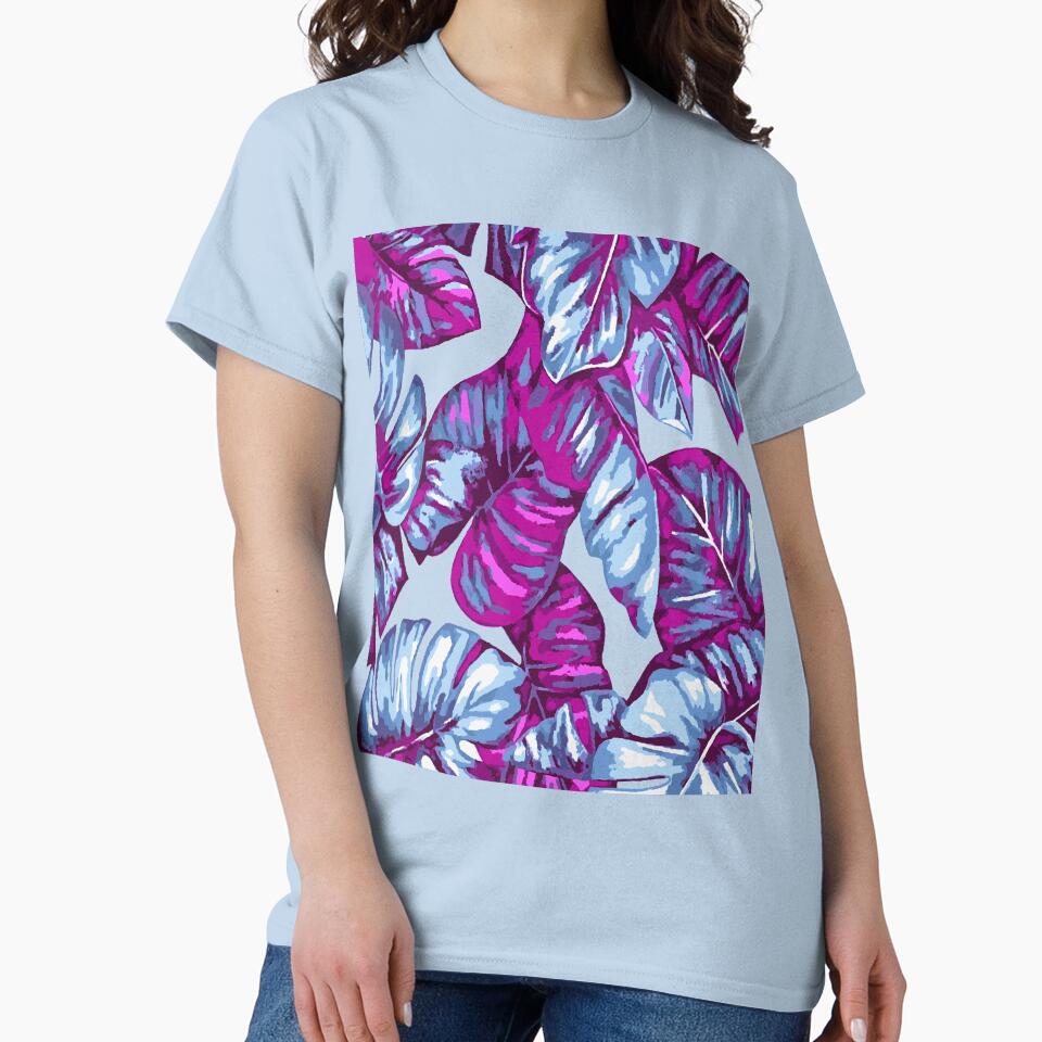Tropical Leaves Of Banana and Monstera Blue Pink Cut Out by taiche