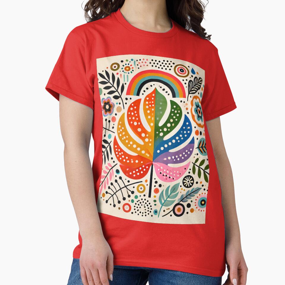 Rainbow Monstera Folk Art Vibrant Tropical Bloom - Scandinavian Folk Art by heidiannemorris © by FOLK ART FUSION by heidiannemorris