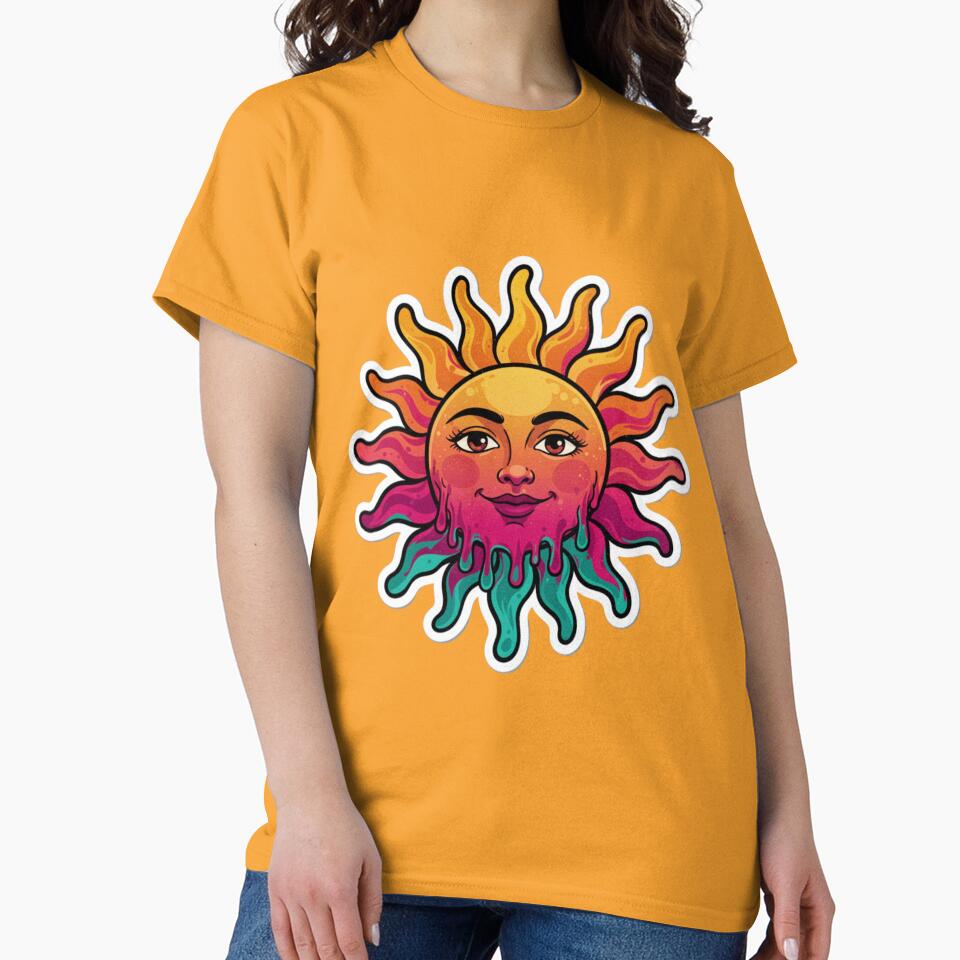 Melting Sun Face Sticker — Psychedelic Retro Groovy Sun by magiquecreations