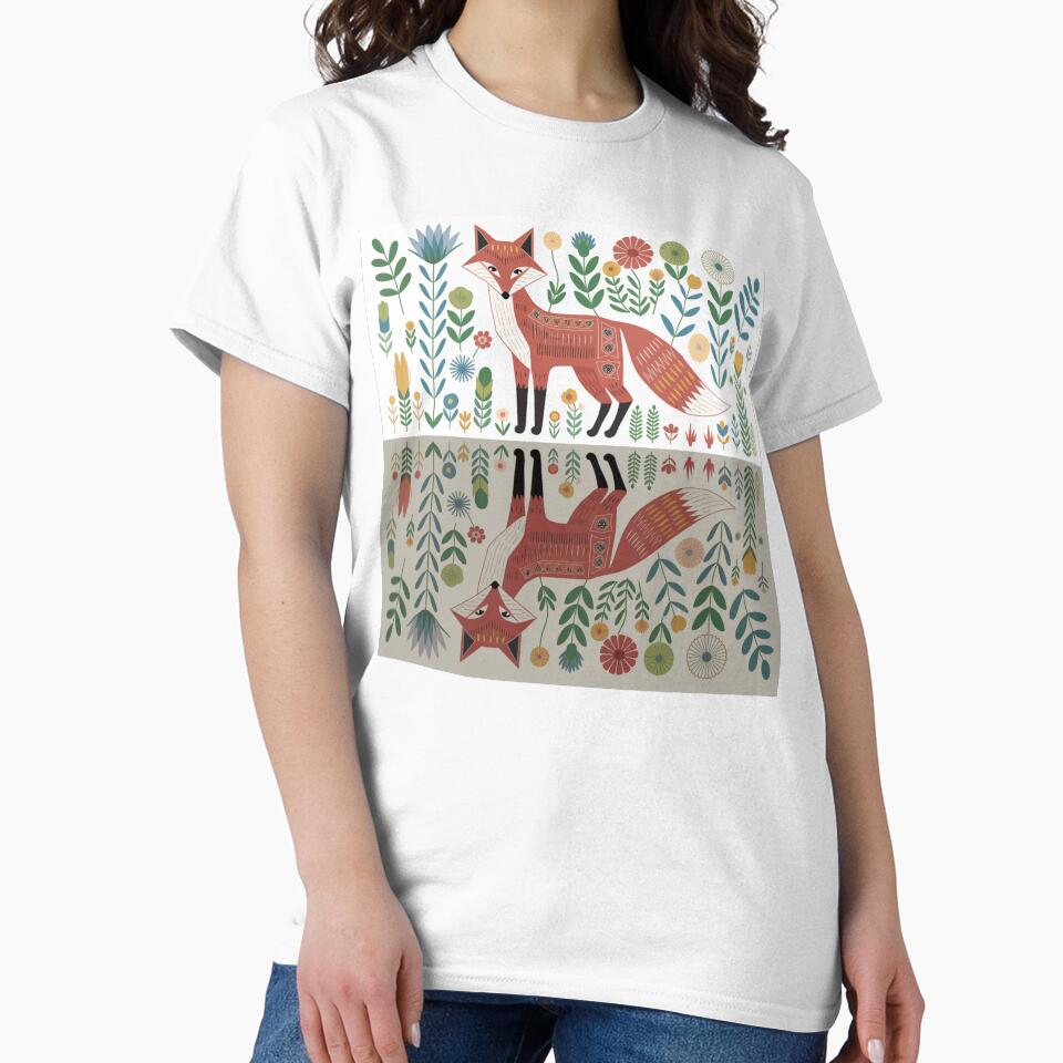 Ethnic Botanical Geometric Fox With Water Reflection by Angie-Atelier