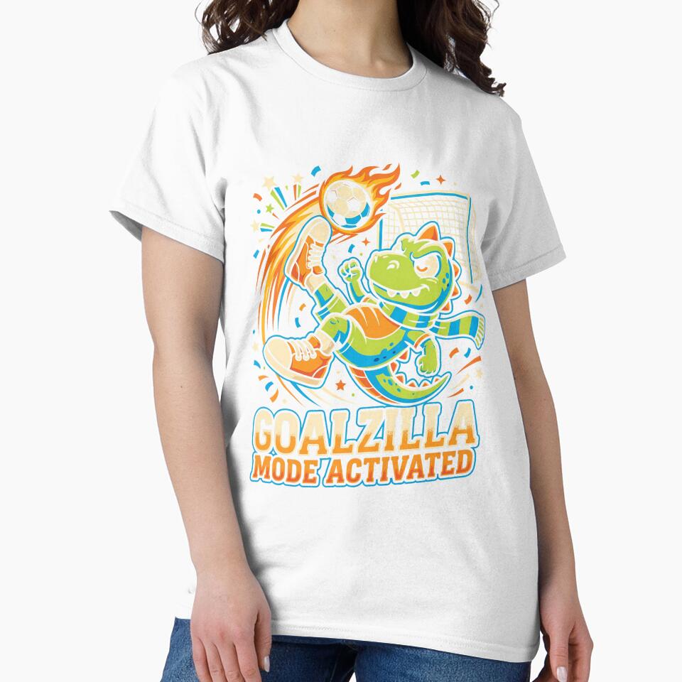 Goalzilla Mode Activated – Funny Soccer Dinosaur Mascot Retro Sports Design by DesignDoodleArt