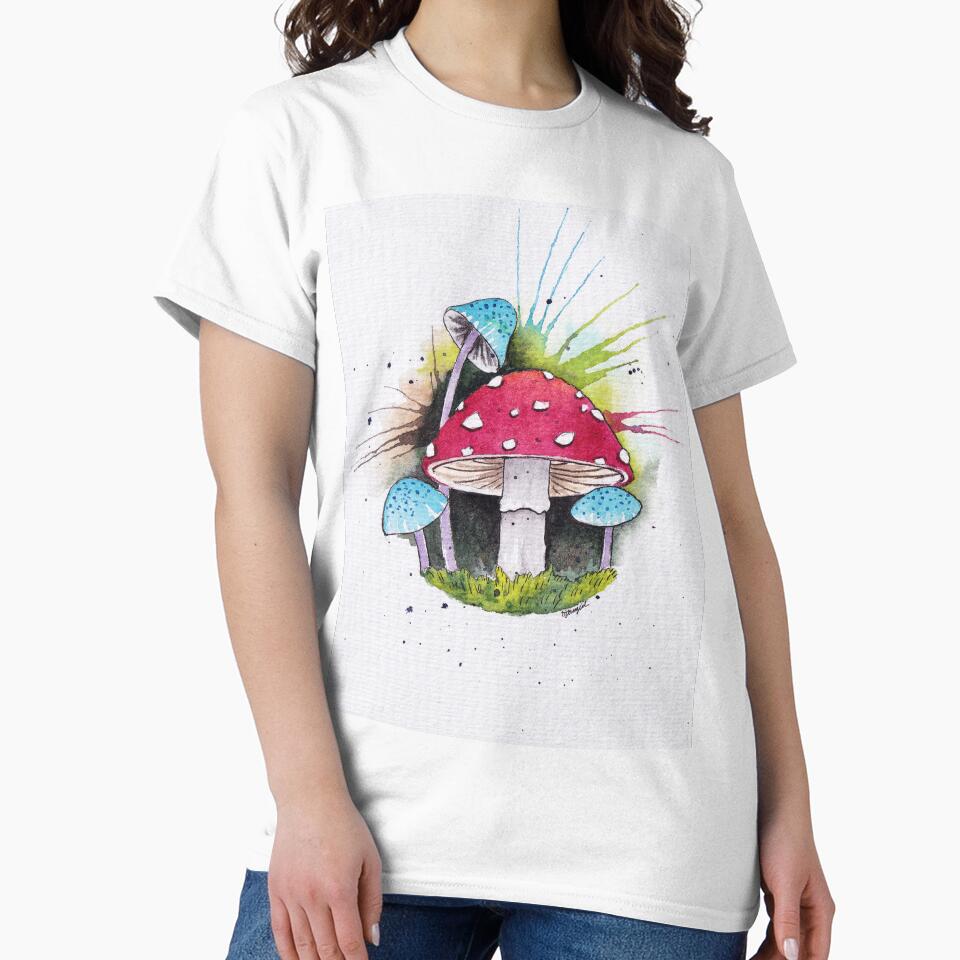 Red And Blue Mushrooms In Watercolor by Oirabot