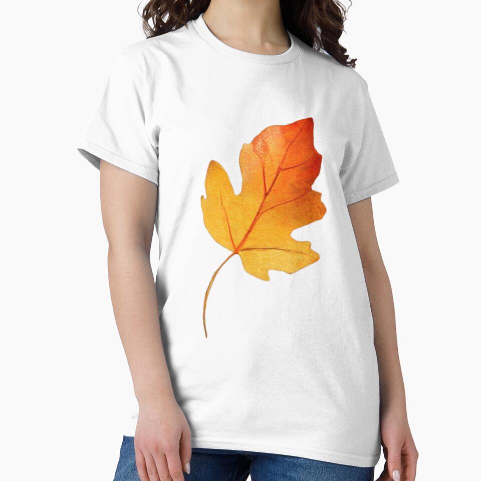 Golden Orange Autumn Leaf – Watercolor Fall Illustration by Floraphoria