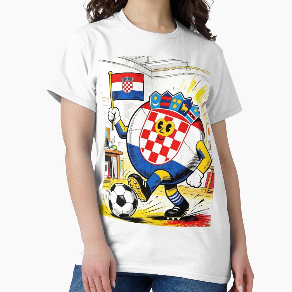 Croatian Football Mascot Art | Retro Vintage Cartoon Soccer Player | Šahovnica Checkerboard Fan Design by Cherrydora