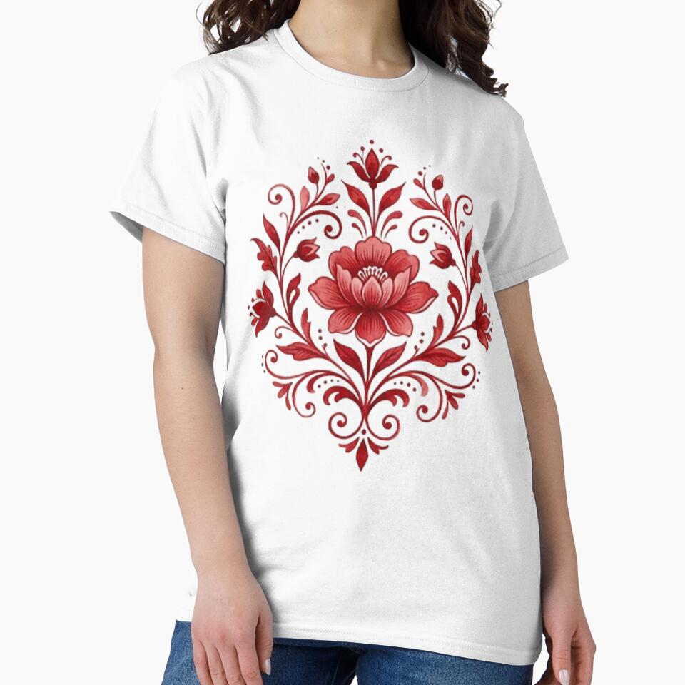Red floral motif on Royal Blue background by DoneAndDusted
