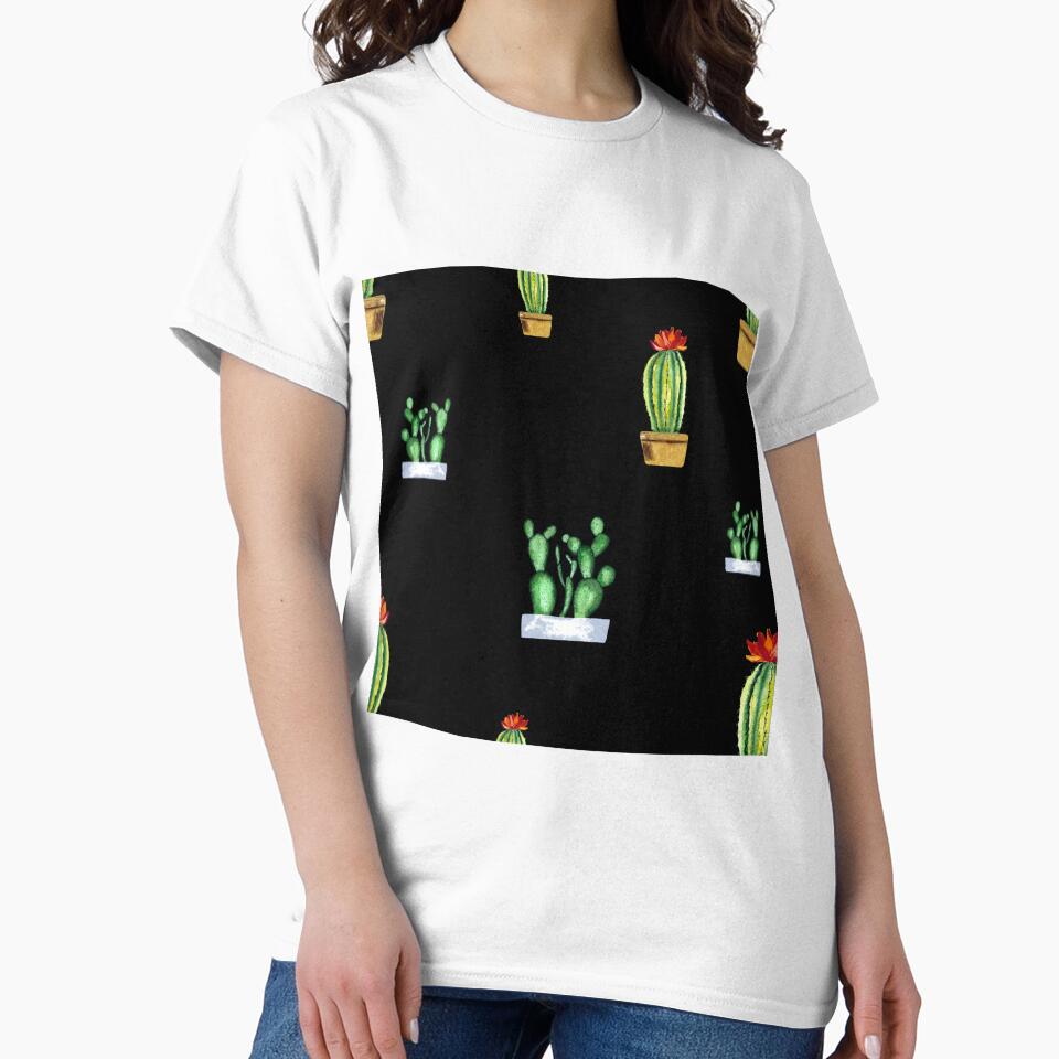 Cactus in pot seamless pattern a watercolor black by Yana Mustafina | Boho Soulful Designs