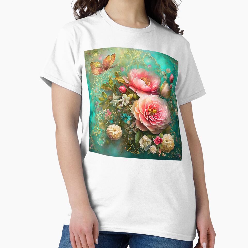 Elegant Pink Flowers And Chic Butterfly Sophisticated Art by DEC02