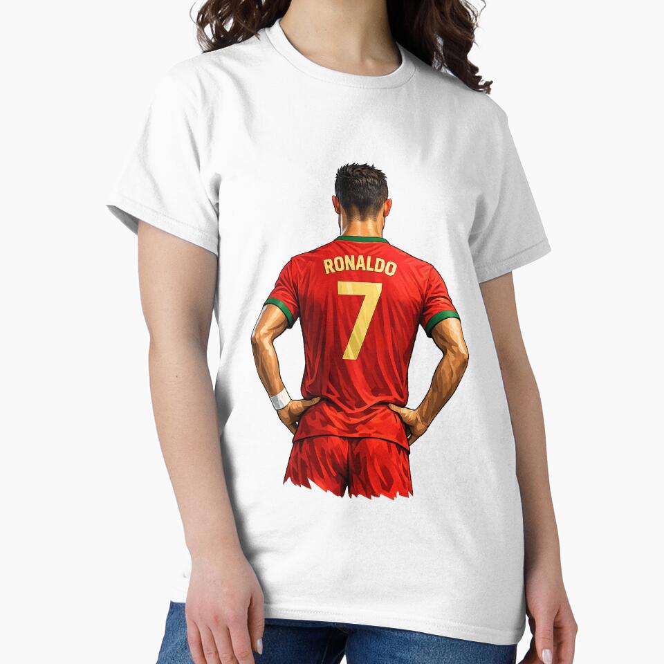 Ronaldo Number 7 Jersey Back View Cartoon Style Football Design by Fine Art California