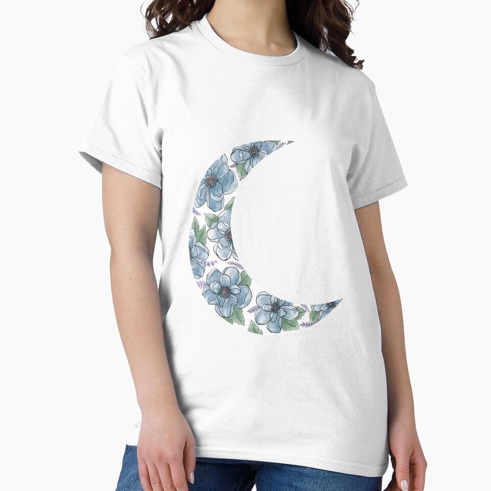 Floral Crescent Moon Blue by rc-art