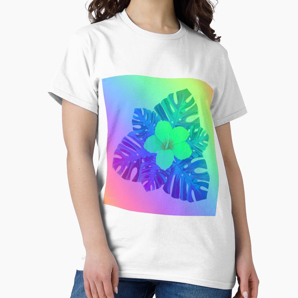 Tropical Rainbow Multicolor Hibiscus Leaves Green Flower Blue Leaves by hearthearts