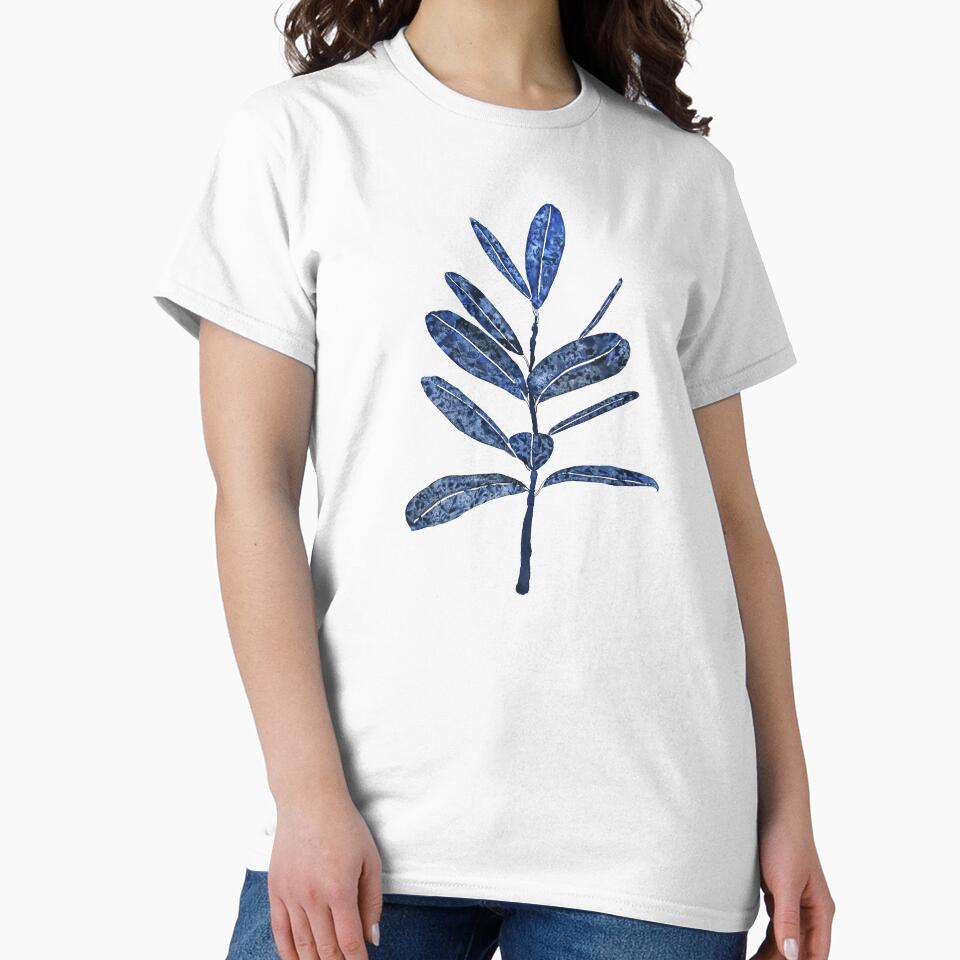hand painted indigo rubber tree leaf watercolor by ColorandColor